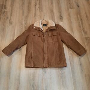 Vtg JC Penneys Mens 42 Lg Suede Marlboro Man Style Coat Brown Fur Lined